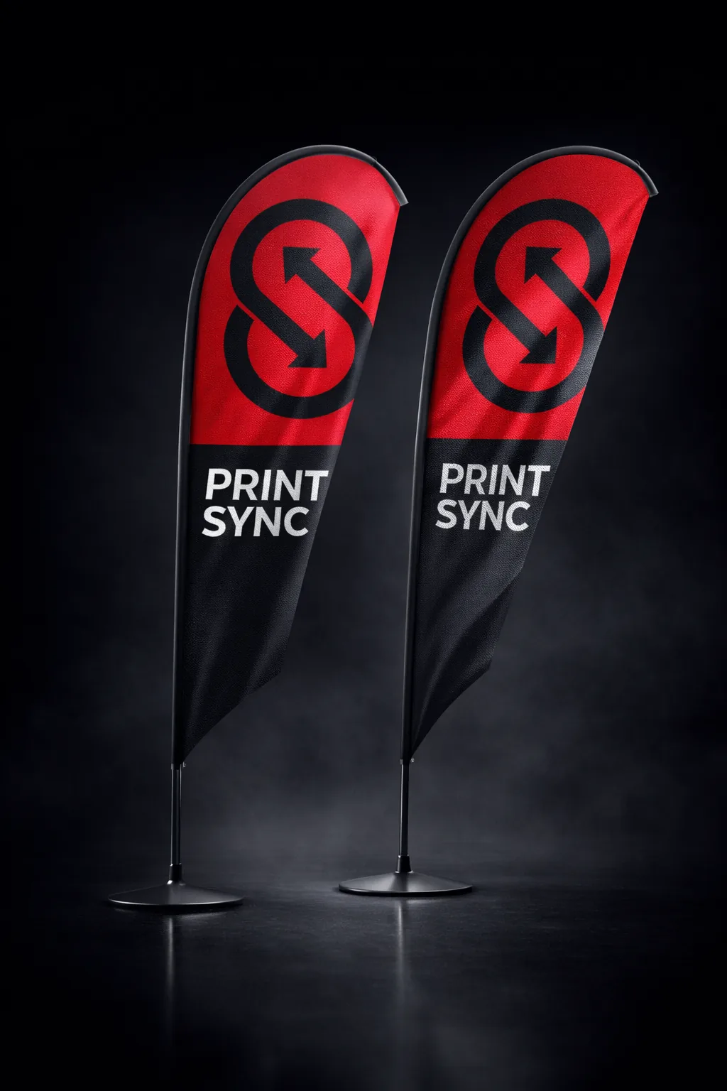 Ultra Realistic 8K Studio Mockup Of Teardrop Flags Standing With Slight Fabric Movement